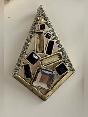 Lia Sophia Geometric Crystal Statement Pendant in Gold Tone w/Black&Clear Stones